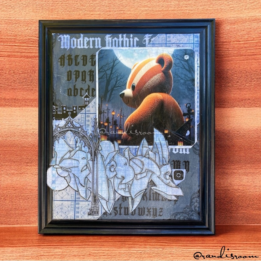 “Goth Bear” Mixed Media Wall Art by EYESORE | Gothic Pop Surrealism Collage